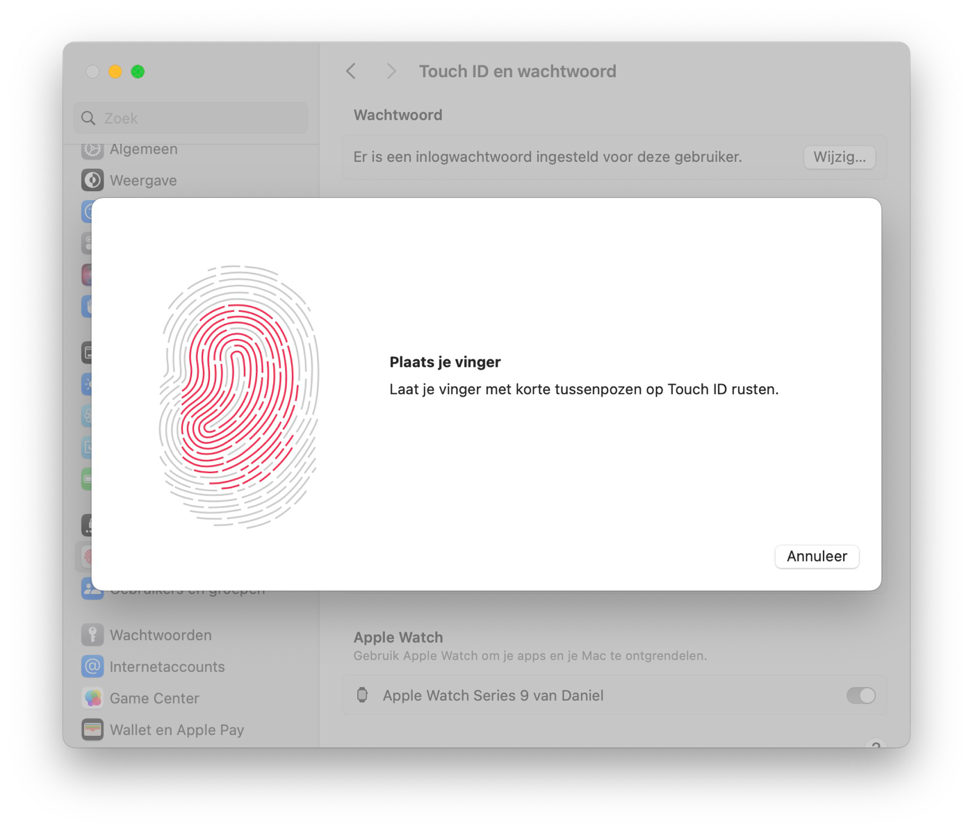 Touch ID instellen op de Mac